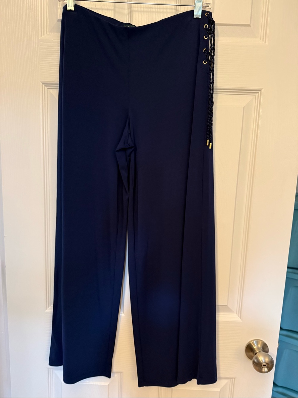 Ralph Lauren Navy Wide-Leg Pants with Side Lace-Up Detail Sz PS